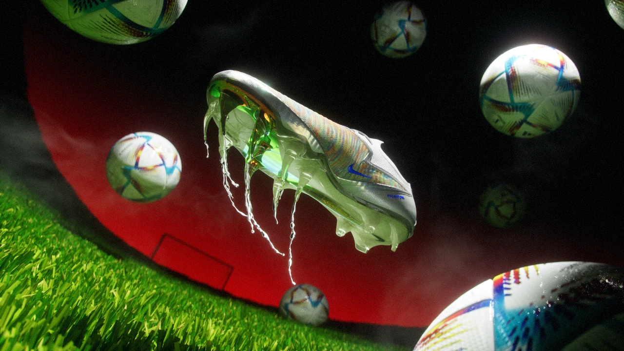Football and Nike Phantom boots on the field